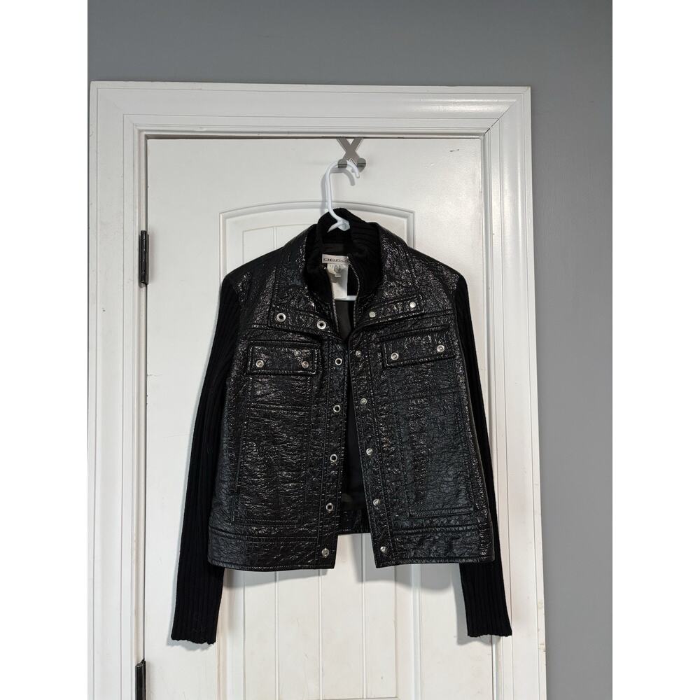 Apriori Leather Snap Front‎ Trucker Jacket Black Size 6